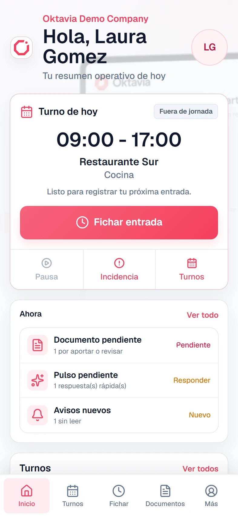 Portal trabajador: vista real de Oktavia